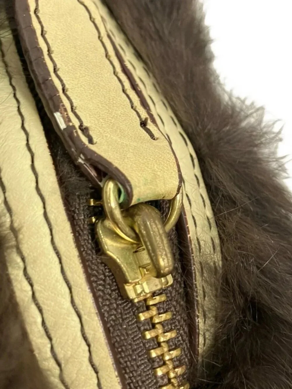 SAZABY Dark Brown Cream Fur Leather Shoulder Bag